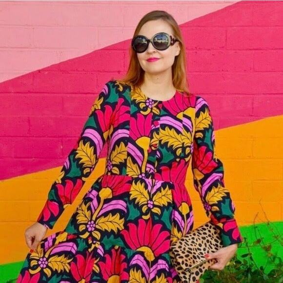 J Crew Floral Tiered Long Sleeve Dress Size US‎ 2 Colorful Long Sleeve - Picture 3 of 15